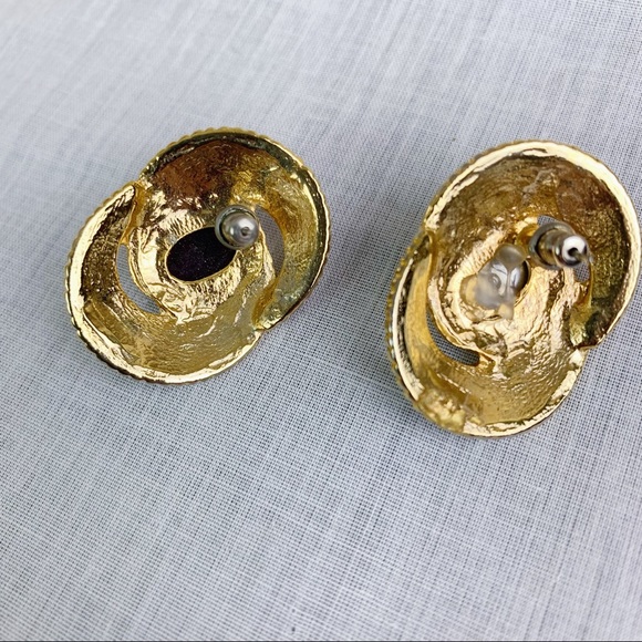 Vintage Enamel Cabochon Red And Blue Statement Earrings - Picture 2 of 4